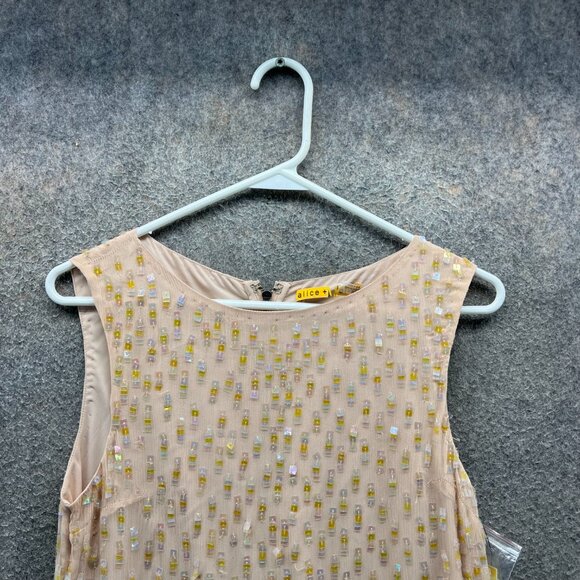 Alice + Olivia Dress Women 2 Nude Yellow Sequin Beaded Sleeveless Shift Cocktail - Picture 6 of 11